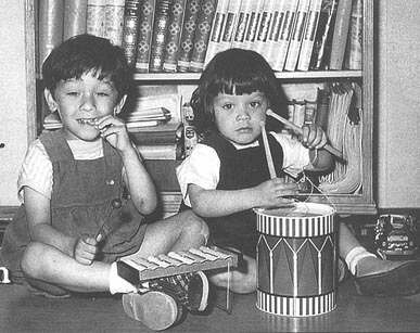 Alex Van Halen playing the xylofone and Edward on drums in 1958